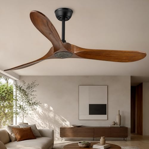 Wood Outdoor Ceiling Fan with Remote and Reversible Motor