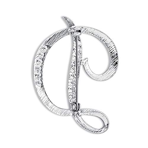 Image of Bling Jewelry Large Statement ABC Pave Crystal Cursive Script Monogram Letters Alphabet Initial Scarf Lapel Pin Brooch For Teen Women Rose, Yellow Gold Silver Plated