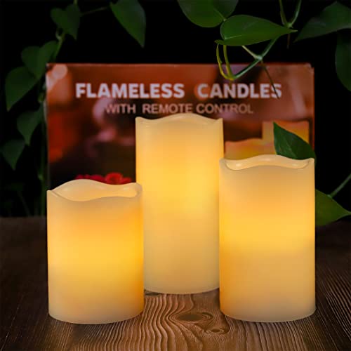 Image of YIWER Wax Flameless Candles: 6 Pack Ivory Flameless Battery Operated Candle with Remote Timer Flickering Light for Mom Valentines Day Christmas Decor (Size: D3.15 x H 4 inch /5 inch /6 inch,Include 2 Gift Boxes)