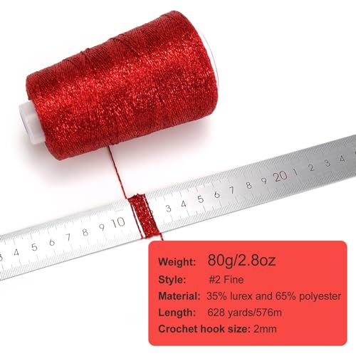 Image of Metallic Crochet Thread, 80g Lurex Yarn for Charms(Red)