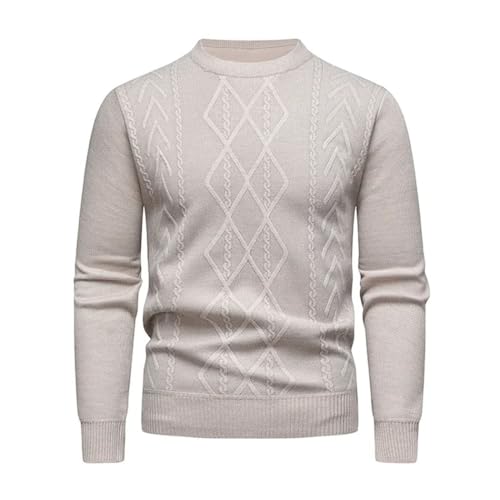 Men Round Neck Knitted Pullover Sweater Diamond Pattern Casual Versatile Fall Outfit