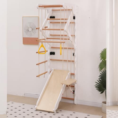 Set di arrampicata multifunzionale in legno per interni - Spalliera versatile con parete da arrampicata, tavola scorrevole e stazione per ginnastica | per bambini dai 3 anni in su