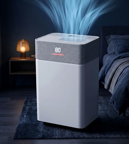 Image of Uthfy 55 Pints /D Dehumidifier for Basement, 5000 Sq. Ft. Dehumidifiers with Drain Hose, 24-H Timer, Child Lock, Auto Defrost, Intelligent Humidity Control for Bathroom, Bedroom, Home