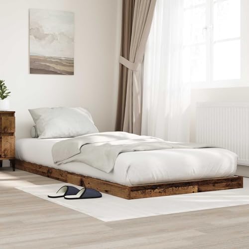 Teenpull Cadre de lit de sol en bois vieilli 75 x 190 cm avec sommier à lattes, cadre de lit futon...