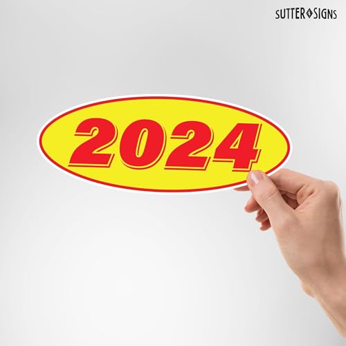 Image of 2024 Car Model Year Windshield Stickers | 14 inch x 5.5 inch Oval Stickers for Car Dealerships, Vehicle Windshields (Pack of 12)