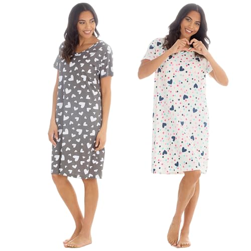 INSIGNIA Womens Pack of 2 Short Sleeved Cotton Blend Jersey Nightshirts Nighties (Set 2 16-18)