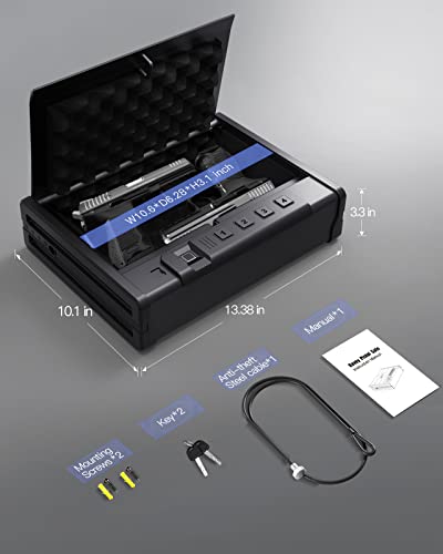 Kavey Biometric Gun Safe For Pistols, Quick-Access Handgun Safe For 2 Pistols With Fingerprint Lock And Backlit Digital Keypad Mute Mode, Auto-Open Pistol Safe For Home Nightstand Bedside Car #TOP2