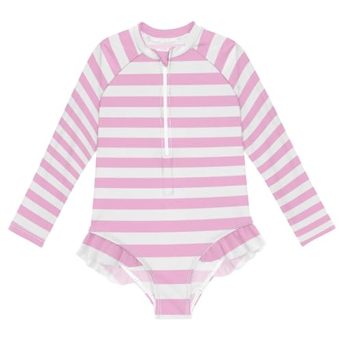 Image of CaTaKu Girls Rash Guard Swimsuit Long Sleeve One Piece Bathing Suit UPF 50+ Toddler Kids Zipper Ruffle Swimwear 3-12Y