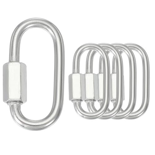 sourcing map Quick Links M4 1.57 Inch Stainless Steel Chain Connector Large Opening Screw Chain Link D Shape Locking Looks for Hammock Camping and Outdoor Equipment Pack of 5