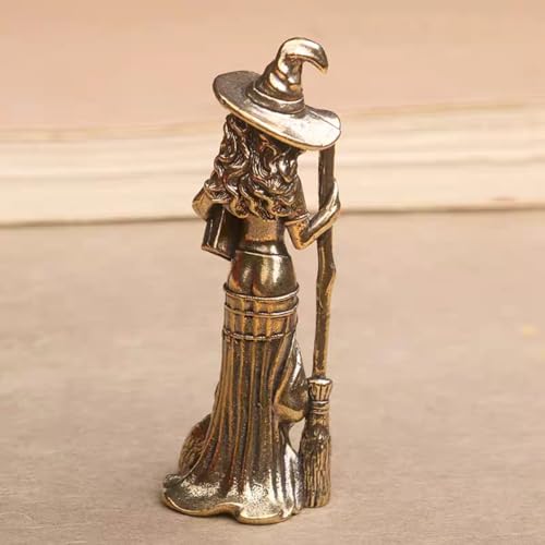 Estatua de Bruja de Latón con Gato 2.48x0.94 Pulgadas miniatura 6