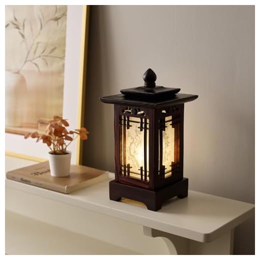 Antique Alive Carved Wood Lamp Handmade Traditional Korean Kingdom Window Design Art Deco Lantern Brown Asian Oriental Bedside Bedroom Accent Unusual Table Light (Pagoda)