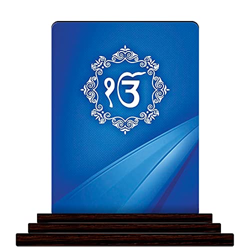 Indian Collectible - Figura de ídolos de madera impresa india | Ek Onkar Blue Art | Estatua espiritual para decoración del hogar