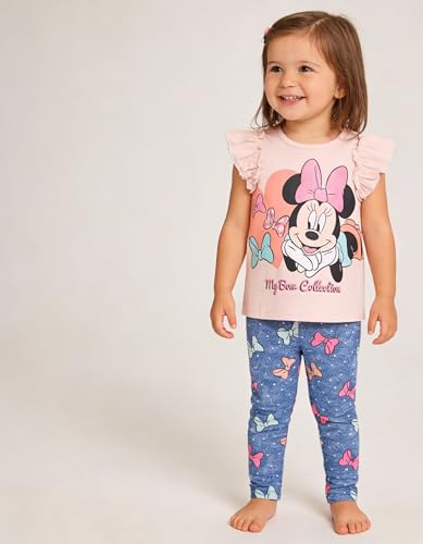Image of Disney Minnie Mouse Toddler Girls Outfit, 2-Piece Ruffle Sleeve On Top T-Shirt and Stretchy Leggings Set