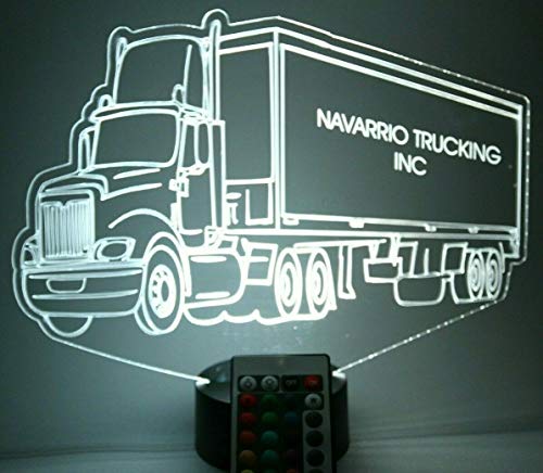 Tractor Trailer Light Up Lamp Led Personalized Night Light Engraved Trucking Big Rig Truck 18 Wheeler Table Lamp, Our Newest Feature - It's Wow, With Remote, 16 Colors, Free Engraved, Great Gift #TOP1