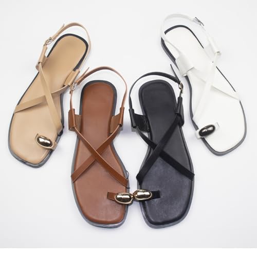 Yytcsjz Strappy flat Sandals for Women, Women Orthopedic Bunion Corrector, Open Toe Leather Sandal Shoes, with Arch Support3