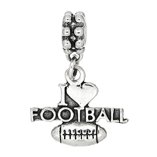 Sterling Silver I Love Football Dangle Bead Charm