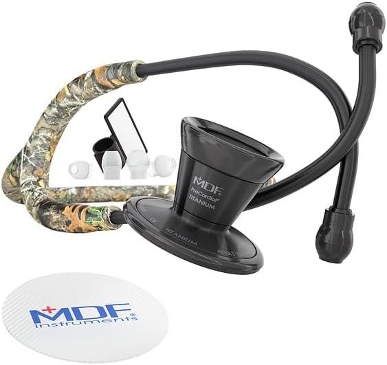 MDF Instruments Realtree Edge ProCardial Cardiology Stethoscope, Lightweight Titanium, Adult, Dual Head, Realtree Edge Tube, Titanium Black Chestpiece-Headset, MDF797TRTEBO