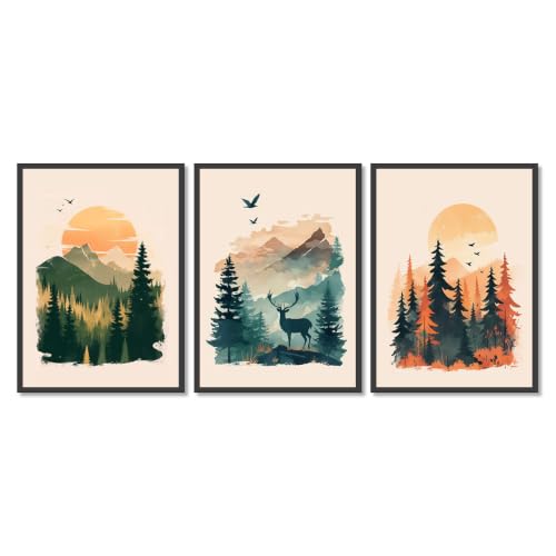 Toile murale aquarelle cerf et coucher de soleil pour un intérieur serein