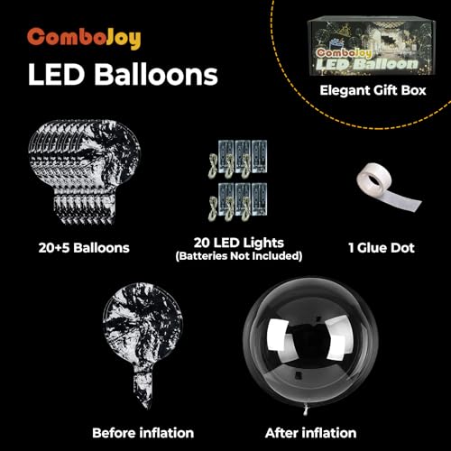 ComboJoy 20 Pack Led Balloons Light Up with Colorful Lights, 25 Transparent Balloons and 20 Pcs Led Lights, Perfect Supply for Wedding, Birthday Party, Glow Stick Party by ComboJoy - Used condition - Image 2