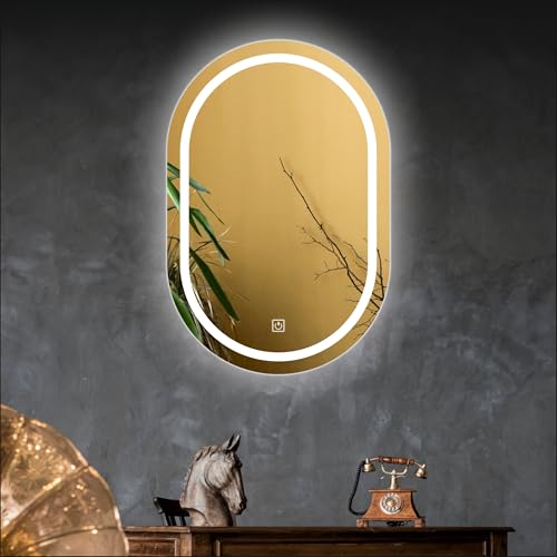 Image of Creative Arts n Frames LED Wall Mount HD Mirror with 3 Color Light Tone for Home Wall Living Room Bedroom Bathroom Hotel Decor Items (12x18 inch Capsule)