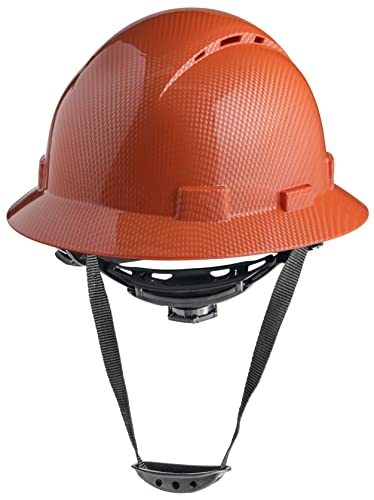 Full Brim Vented Hard Hats Construction Osha Safety Helmet 6 Point Ratcheting System | Meets Ansi Z89.1 | Personal Protective Equipment Carbon Fiber Design Hard Hat (Shiny Orange Graphite) #TOP8