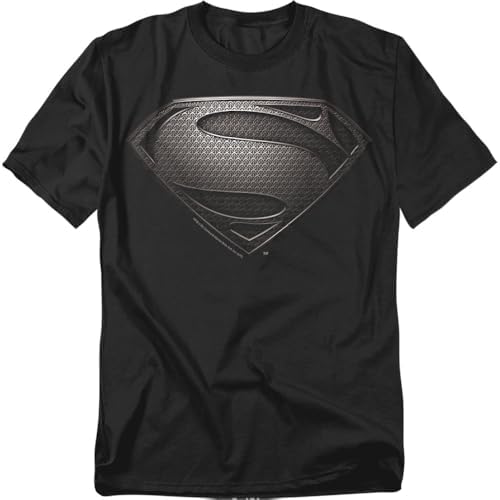 Popfunk Classic Superman Man of Steel Movie Gray Shield Black T Shirt & Stickers