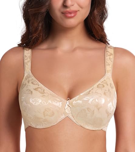 HACI Women's Minimizer Bra Full Figure Non Padded Plus Size Underwire Everyday Support(Beige,36C)