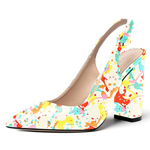 WAYDERNS Women's Matte Adjustable Strap Slingback Pointed Toe Buckle Ankle Strap Fashion Party Block High Heel Pumps Shoes 4 Inch