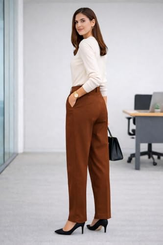Image of Women's Formal Trousers | Stretch & Regular Fabric Options | Straight Fit Office Wear Pants with Pockets | Casual Trouser for Womens