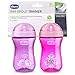 Chicco Rim Spout Trainer Spill Free Bite Poof Rim Baby Sippy Cup 9oz, Pink/Purple, 9m+ (2pk)