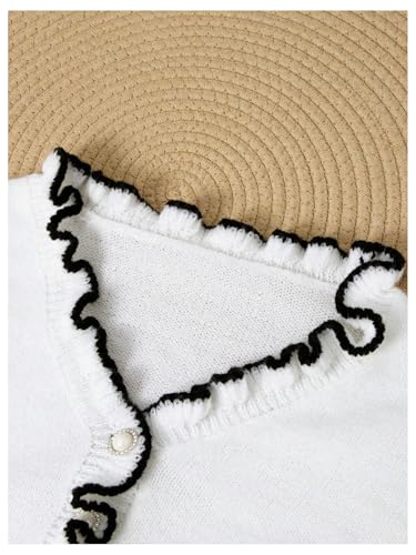 MakeMeChic Women's Pearl Beaded Long Sleeve Sweater V Neck Ruffle Trim Knitted Pullover Tops4