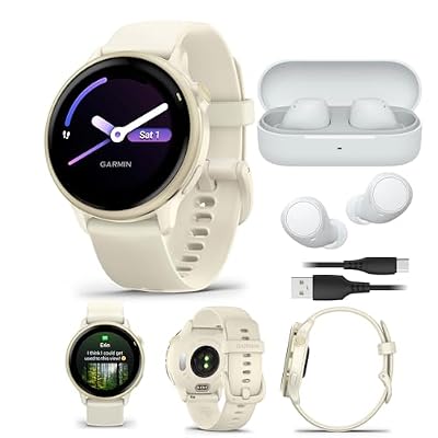 Garmin vivoactive 6 GPS Smartwatch (Lunar Gold/Bone) with Wireless Earbuds Bundle (2 Items)