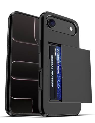 Jiunai for iPhone Air Case Wallet Card Holder Slide Door Portecitve, Black