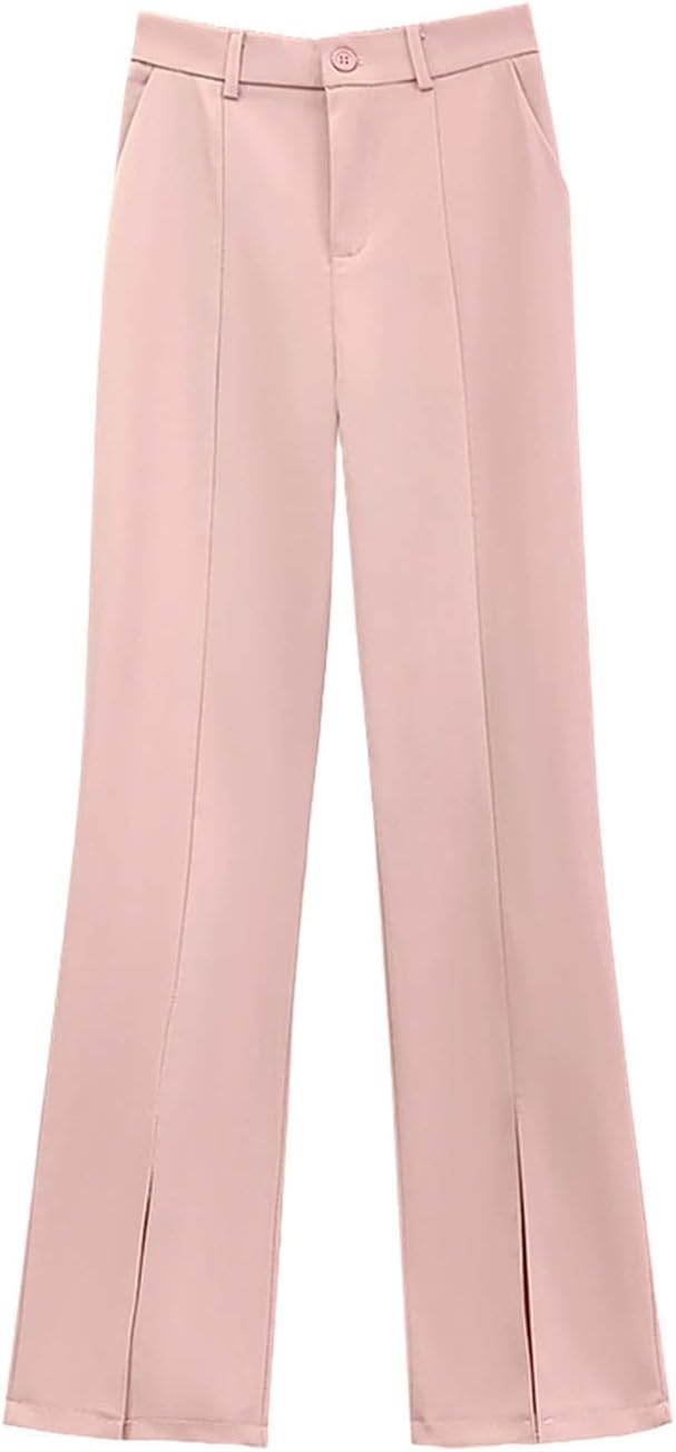 Kelsiop Office Work Pants Women's Slit High Waist Back Elastic Belt Flared Pants Summer Bottoms Trousers