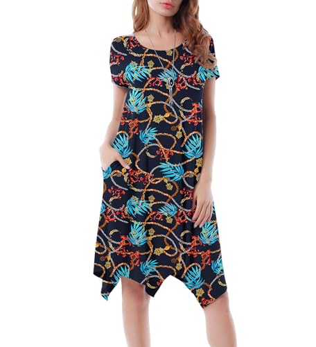 Image of Women Casual Loose Soft Crewneck Short Sleeve Pockets Swing T-Shirt Dress