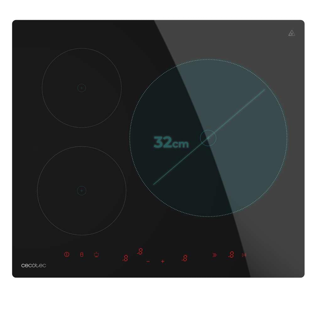 Cecotec Piano Cottura a Induzione 3 Fuochi Bolero Squad I 3600 Dotato di 3 Zone 1 Extra Grande Da 32 cm, 9 Livelli di Potenza, Controllo Tattile Invisibile, Timer Individuale e Sicurezza Kid Lock