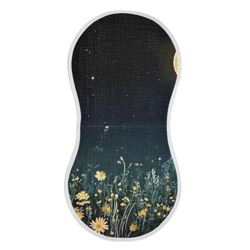 Muslin Burp Cloth for Baby 2PCS Moon Night Daisy Field Super Absorbent Burping Cloths, Bibs for Newborn Boys Girls2