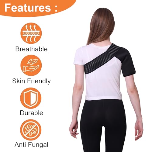 Image of ZEDAN Neoprene Shoulder Support Strap | Double Lock Adjustable Stretch Strap | Brace Support for Injury Prevention Immobilizer, Dislocated AC Joint | For Men & Women | Universal Fit (Left Side)