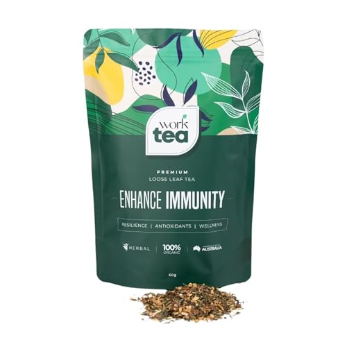 WorkTea Enhance Immunity Loose Leaf Tea – With Sencha, Elderflower, Ginger, Cinnamon & Spearmint – Antioxidant-Rich & Supports Resilience – 100% Organic Herbal Blend (24 Servings)