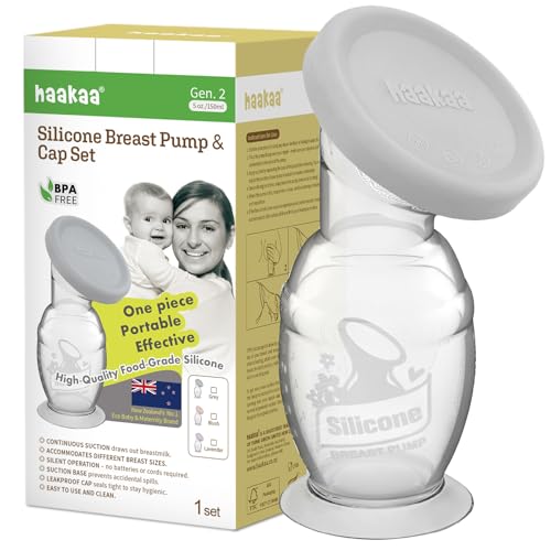 haakaa Manual Breast Pump with Suction Base and Grey Gap, Breastmilk Collector Breastfeeding Pump (5oz/150ml)