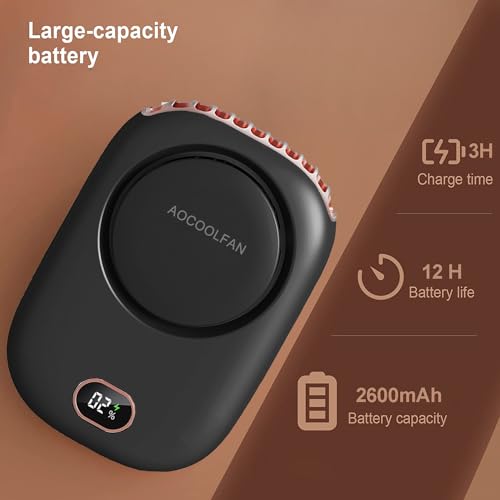 Image of AOCOOLFAN Portable Neck Fan, Mini Small Personal Handheld Fan USB Rechargeable 3 Speed for Girls Boys Woman Eyelash Travel Home Office Outdoor (Black)
