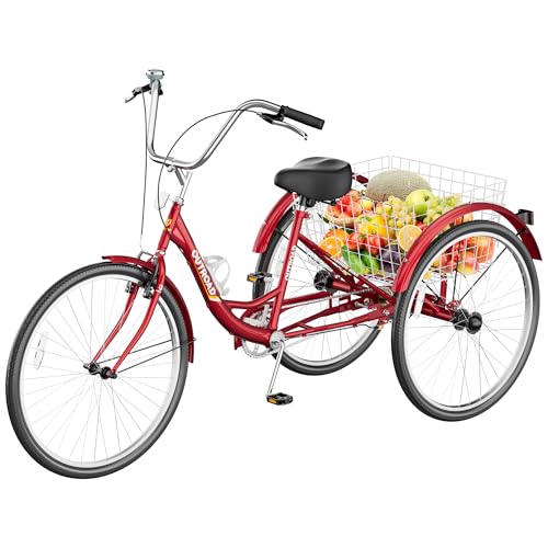 Image of Max4out Adult Tricycle with Large Basket 24 /26 Inch, Stable 3 Wheel Cruise Bicycle for Shopping, Beach and City Trike Perfect for Men, Women, Seniors(Blue /Purple /Red)