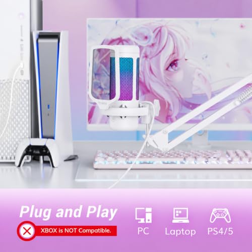 Image of TONOR Gaming Microphone Arm Set, RGB Condenser Mic with Boom Arm, Quick Mute, Adjustable RGB Brightness, Pop Filter, Shock Mount, Gain Control for Streaming, Discord Twitch YouTube,TC310+ White | Boom Arm Set, USB Mic with Controllable Light, One Tap Mute, Volume Control, for Discord, Twitch Streaming, White, TC310+