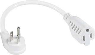 [1 Pack] 8inch Short Power Extension Cord with Flat Plug- White Low Profile Flat Plug Short 3Prong Grounded Indoor Extension Cord,1625W 16AWG AC Small Home Appliance Extension Cord with Flat Head