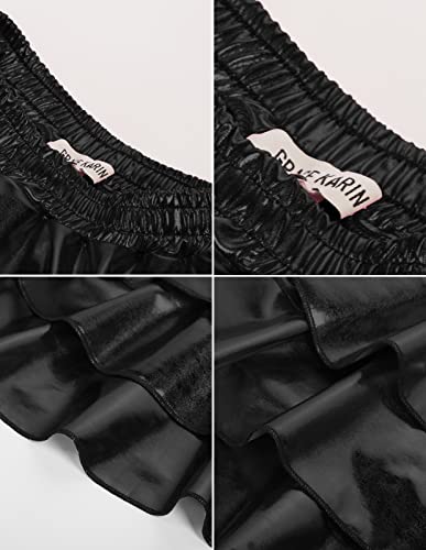 Grace Karin CL1464A22-01_14Y@#HLFYLD-1 Girls Black Skirt Elastic Waist 3-Layer Black Ruffle Skirt thumb #4