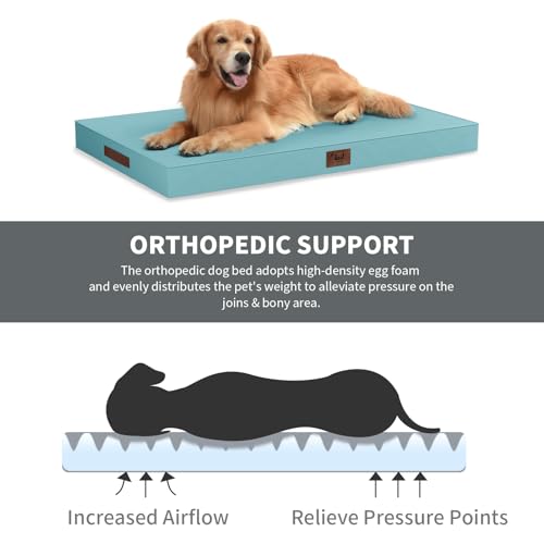 Image of Outdoor Dog Bed for Small Dogs, Waterproof Dog Crate Bed for Medium Dogs Cats, Orthopedic Egg Crate Foam Pet Bed with Washable Removable Oxford Cover, Light Blue