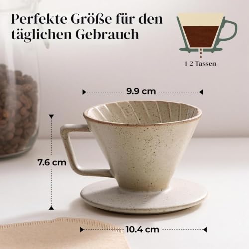 DOWAN Kaffeefilter Porzellan, Handfilter für 1–2 Tassen, Filtergröße 2 – Ansicht 2