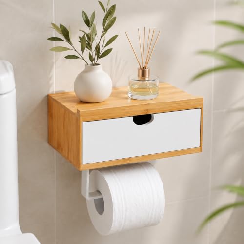 HINATDD Porte Papier Toilette avec Boîte Lingettes sans Perçage Bambou