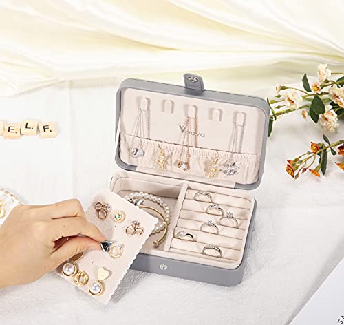 Voova Jewelry Box Organizer for Women Girls, 2 Layer Large Men Jewelry Storage Case, PU Leather Display Jewellery Holder with Removable Tray for Necklace Earrings Rings Bracelets (Grey, Small) — view 5