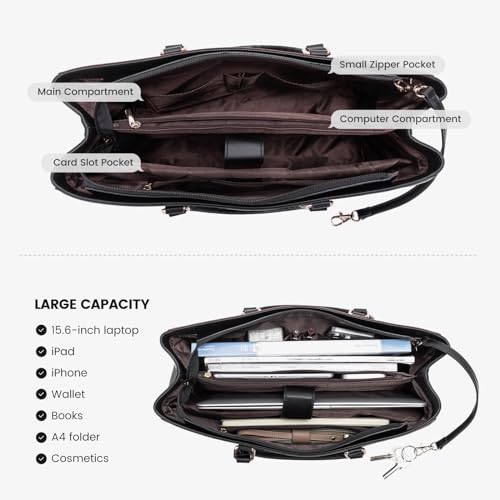 Image of LOVEVOOK Laptop Tote Bag for Women, Office Work Bag Briefcase fit for 15.6 inch Laptop, Large Capacity Teacher Computer Bag Handbag Black /Purple